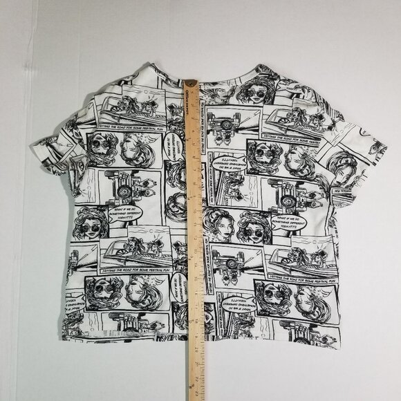 Zara Women Comic Print Top Black/White Small - Picture 7 of 8